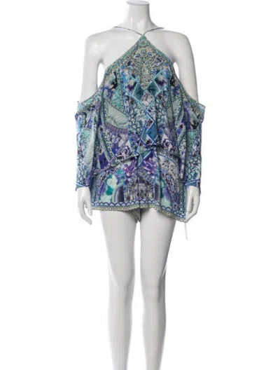 Pre-owned Camilla Silk Floral Print Romper In Blue