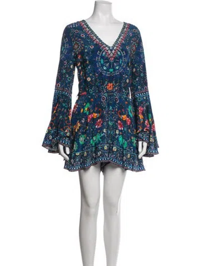 Pre-owned Camilla Silk Floral Print Romper In Blue