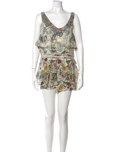 Pre-owned Camilla Silk Floral Print Romper In Neutral