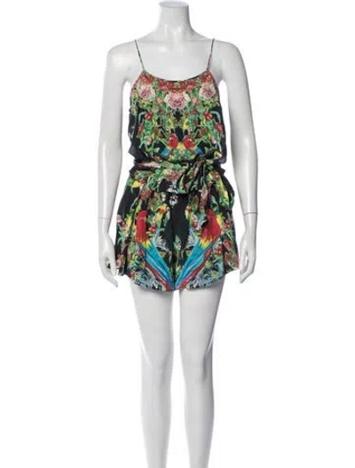 Pre-owned Camilla Silk Floral Print Romper In Orange