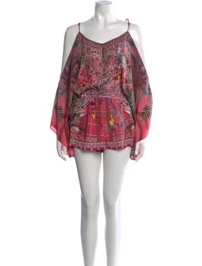 Pre-owned Camilla Silk Floral Print Romper In Pink