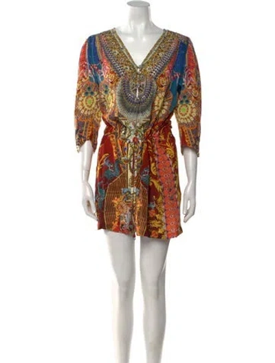 Pre-owned Camilla Silk Floral Print Romper W/ Tags In Blue