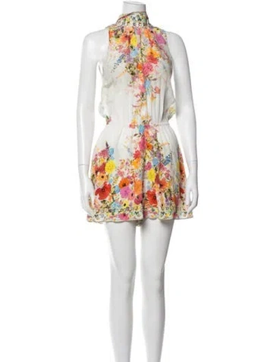 Pre-owned Camilla Silk Floral Print Romper W/ Tags In White