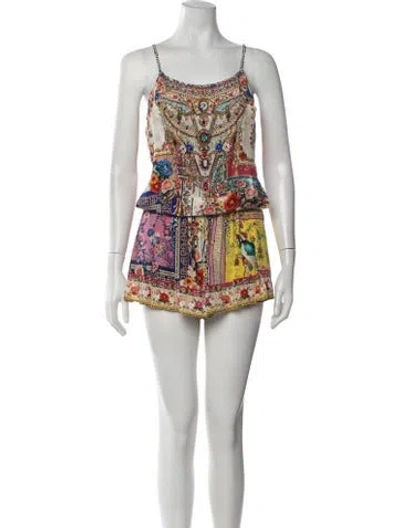 Pre-owned Camilla Silk Floral Print Romper In White