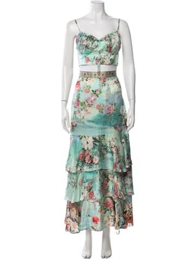 Pre-owned Camilla Silk Floral Print Skirt Set In Blue