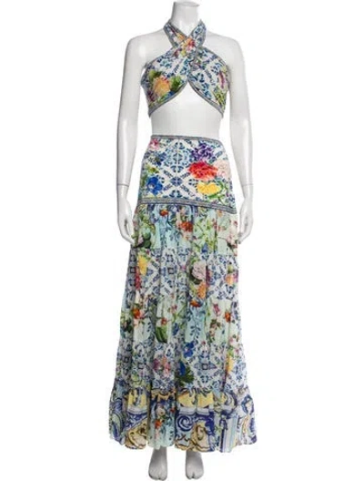 Pre-owned Camilla Silk Floral Print Skirt Set In Green