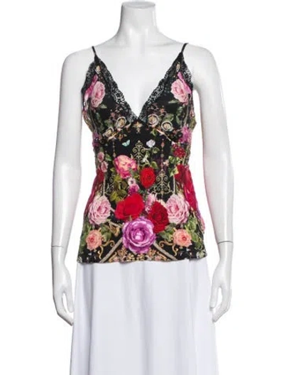 Pre-owned Camilla Silk Floral Print Top In Black