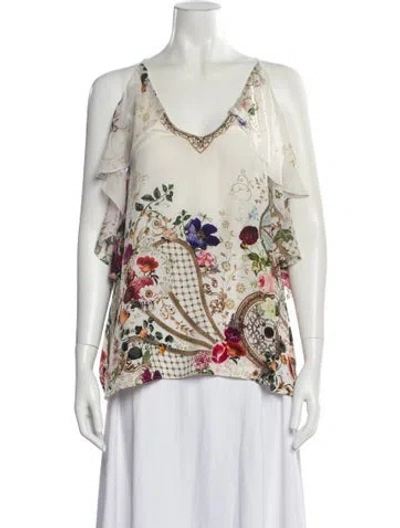 Pre-owned Camilla Silk Floral Print Top In Neutral