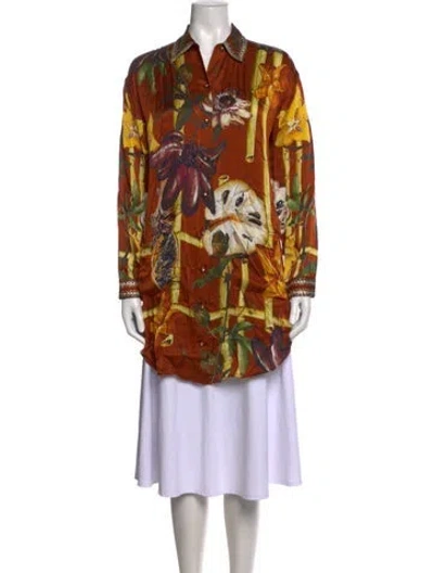 Pre-owned Camilla Silk Floral Print Top In Orange