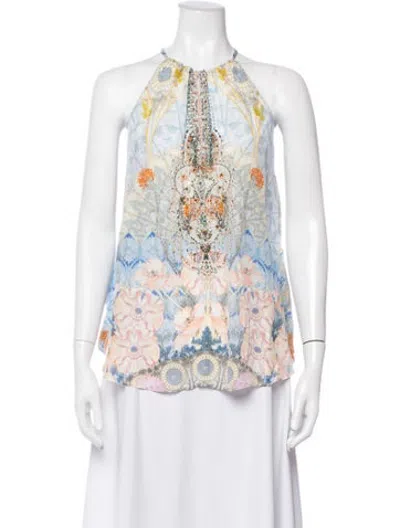 Pre-owned Camilla Silk Floral Print Top W/ Tags In Blue