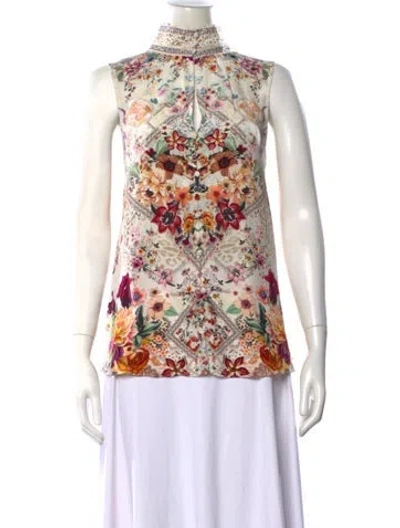 Pre-owned Camilla Silk Floral Print Top W/ Tags In Neutral