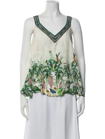 Pre-owned Camilla Silk Floral Print Top In White