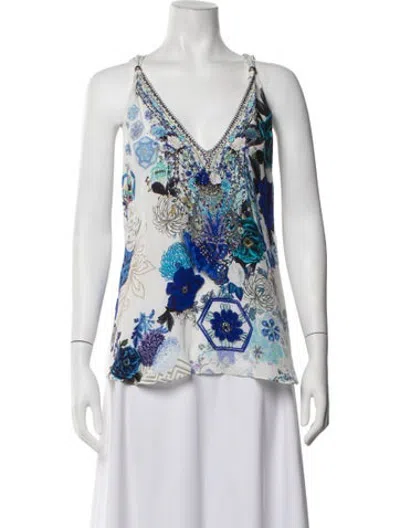 Pre-owned Camilla Silk Floral Print Top In White