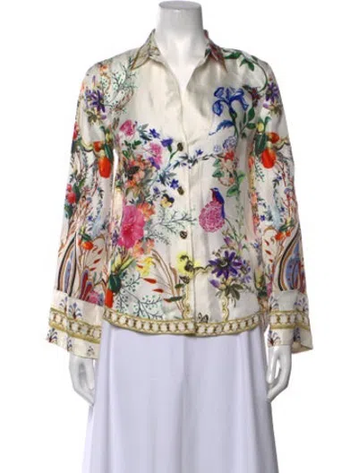 Pre-owned Camilla Silk Floral Print Top In White