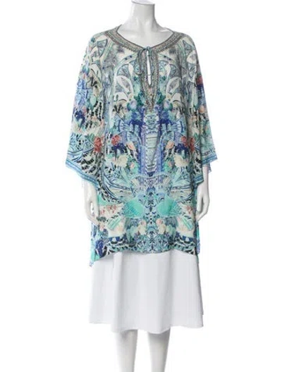Pre-owned Camilla Silk Floral Print Tunic In Blue