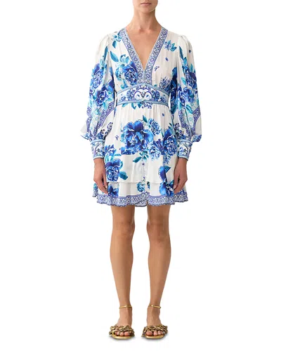 Camilla Silk Frill Dress In Blue