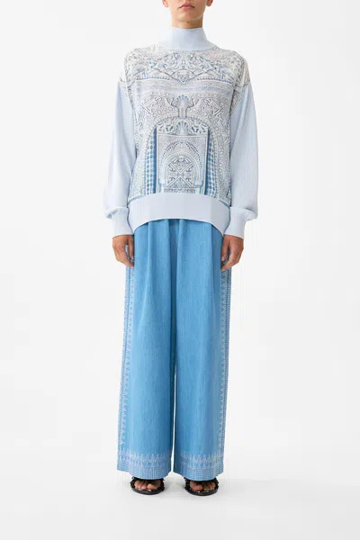 Camilla Silk Front Turtle Neck Knit The Hum Of The Alhambra In Blue