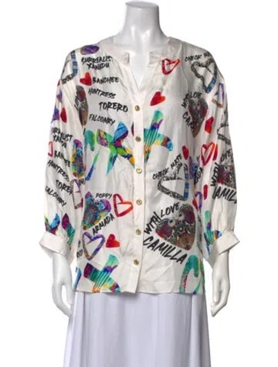 Pre-owned Camilla Silk Graphic Print Blouse In White
