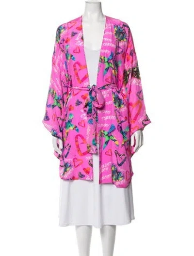 Pre-owned Camilla Silk Graphic Print Robe In Pink