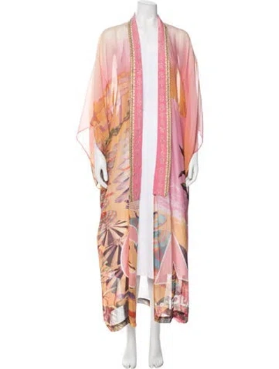 Pre-owned Camilla Silk Graphic Print Robe W/ Tags In Pink