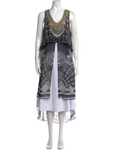 Pre-owned Camilla Silk Graphic Print Top In Grey