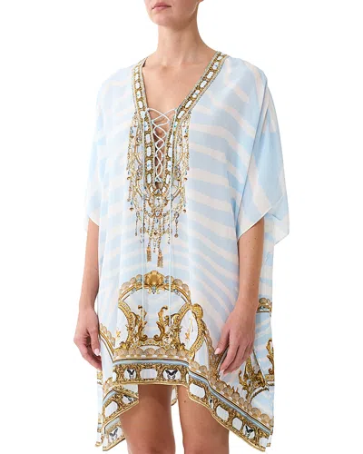Camilla Silk Lace Up Kaftan Cover-up In Spirit Of Stripes