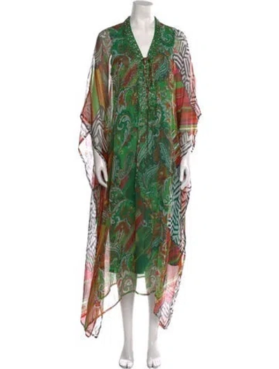 Pre-owned Camilla Silk Long Dress In Green