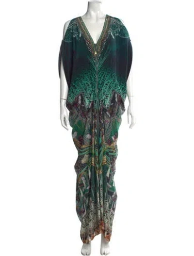 Pre-owned Camilla Silk Long Dress In Green