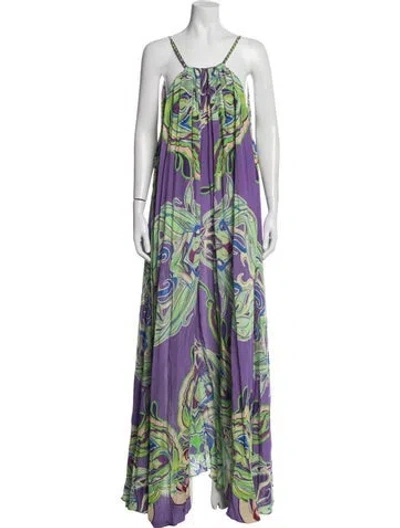 Pre-owned Camilla Silk Long Dress In Green/purple