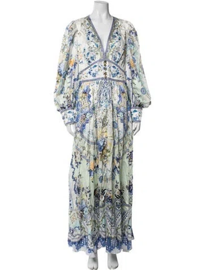 Pre-owned Camilla Silk Long Dress W/ Tags In Blue/white