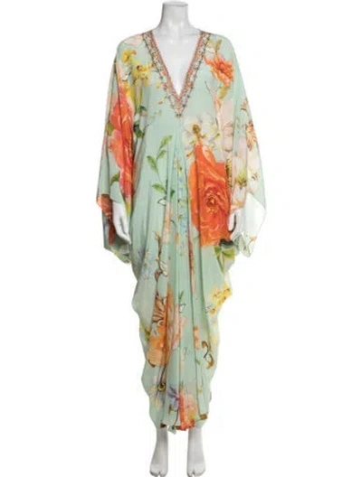 Pre-owned Camilla Silk Long Dress W/ Tags In Green