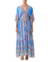 Camilla Waisted Dress With Hem Ruffle Footsteps In Folklore In Blue