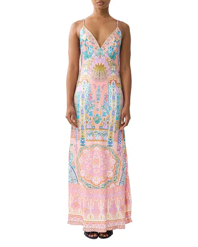 Camilla V-neck Silk Maxi Dress In Multi