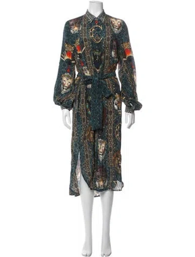 Pre-owned Camilla Silk Midi Length Dress In Blue
