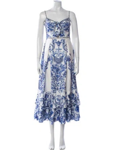 Pre-owned Camilla Silk Midi Length Dress In Blue