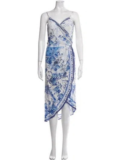 Pre-owned Camilla Silk Midi Length Dress In Blue/white