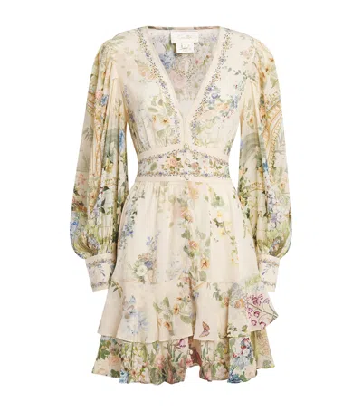 Camilla Silk Midsummer Masterpiece Ruffle Mini Dress In Neutral