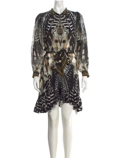 Pre-owned Camilla Silk Mini Dress In Black/neutrals/white