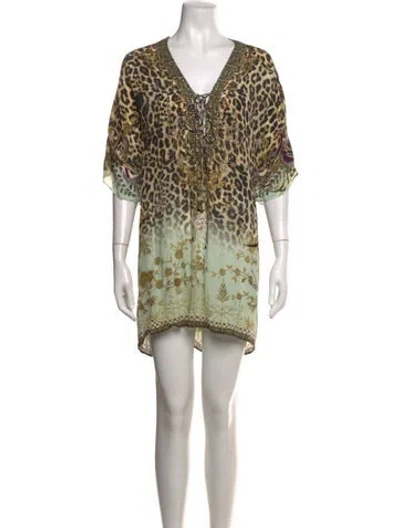 Pre-owned Camilla Silk Mini Dress In Gold/neutrals