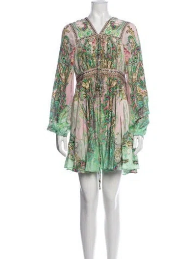 Pre-owned Camilla Silk Mini Dress In Green