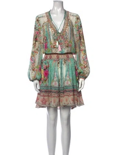 Pre-owned Camilla Silk Mini Dress In Green