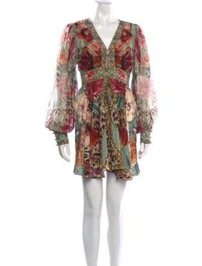 Pre-owned Camilla Silk Mini Dress In Green