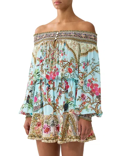 Camilla Sultans And Quees Silk Off-the-shoulder Mini Dress In Multi