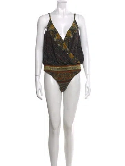 Pre-owned Camilla Silk Paisley Print Bodysuit In Black