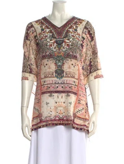 Pre-owned Camilla Silk Paisley Print T-shirt In Neutral