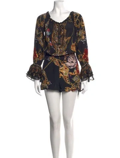 Pre-owned Camilla Silk Patterned Romper In Black