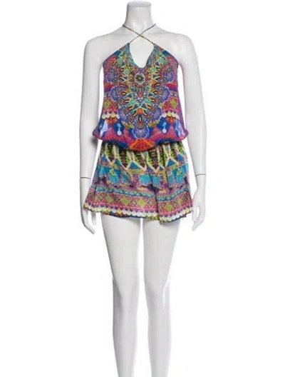 Pre-owned Camilla Silk Patterned Romper In Blue