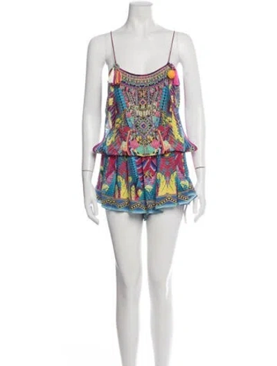 Pre-owned Camilla Silk Patterned Romper In Blue