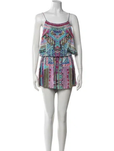 Pre-owned Camilla Silk Patterned Romper In Purple