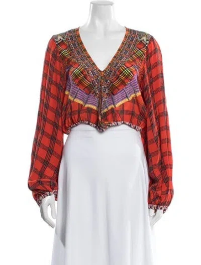 Pre-owned Camilla Silk Plaid Print Blouse In Red
